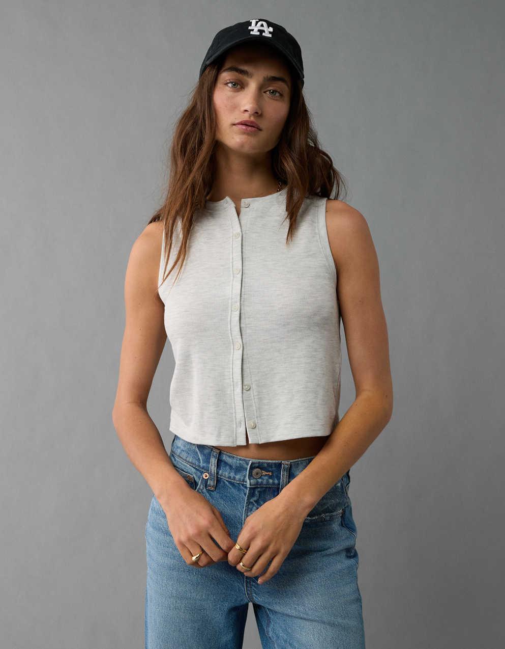 AE Button-Up Tank Top | American Eagle UK | Men's & Women's