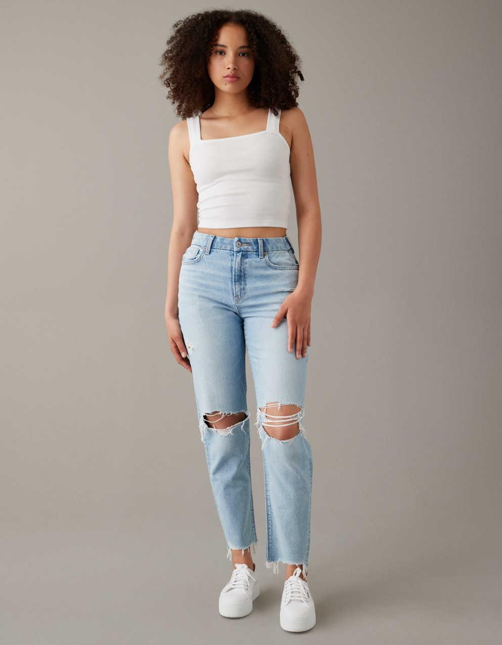 AE Strigid Curvy Ripped Mom Jean | American Eagle UK | Men's \u0026 Women's Jeans,  Clothing \u0026 More