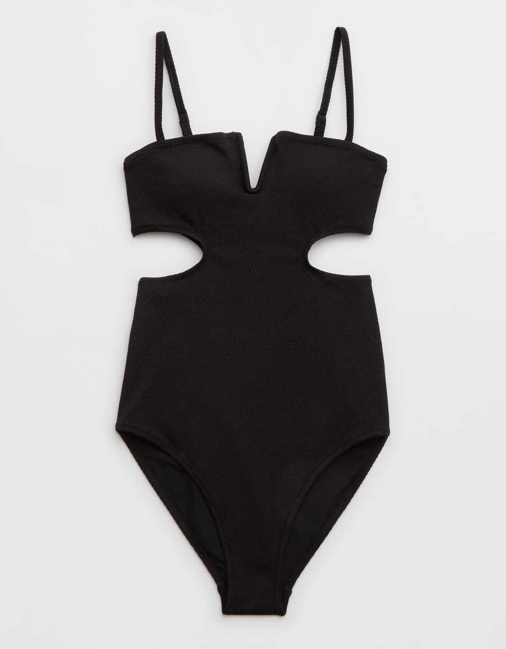 Aerie シャイン ピケ Vワイヤーカットアウト ワンピーススイム