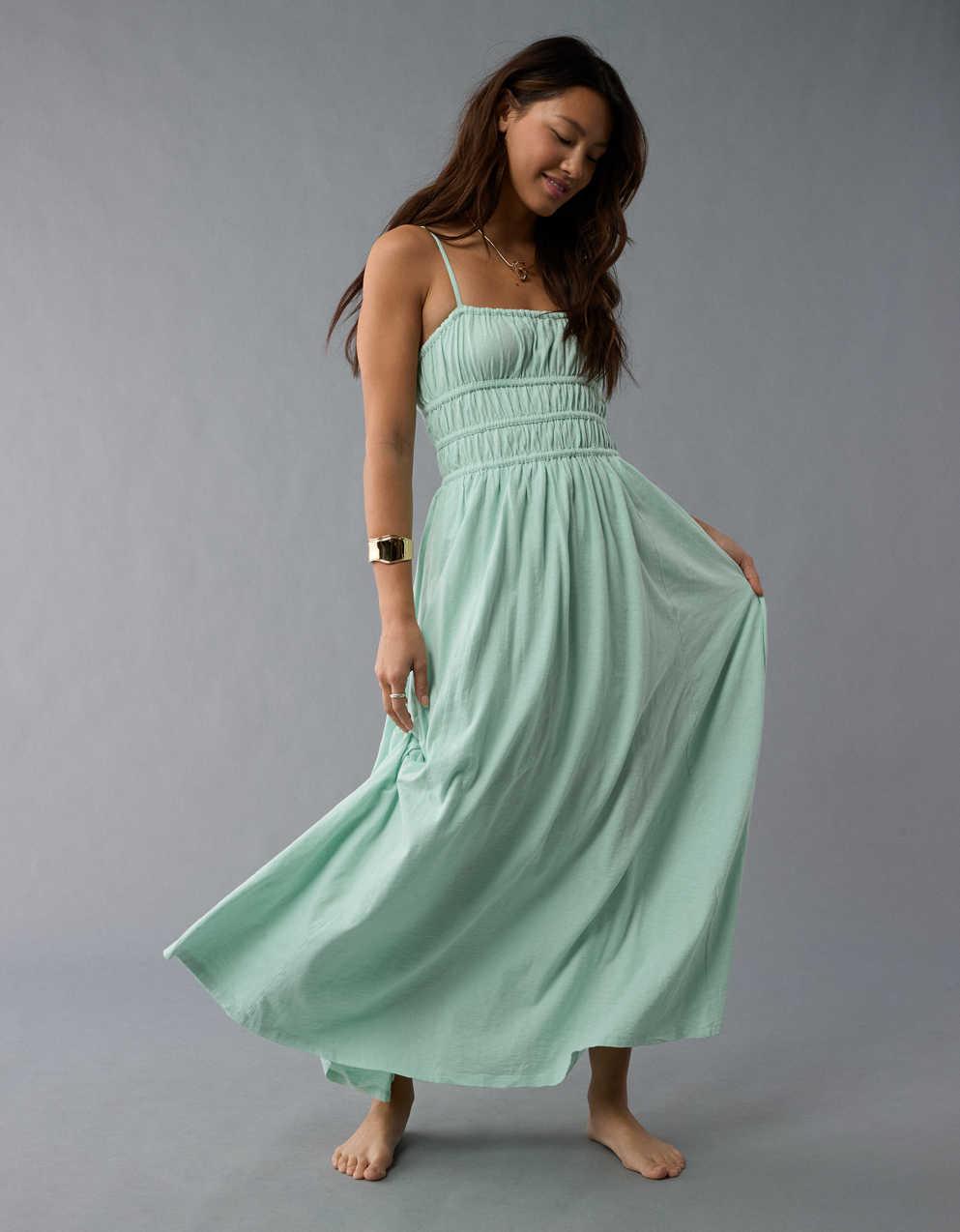 AE Sunchaser Knit Smocked Bodice Midi Dress | Men's & Women's Jeans, Clothes  & Accessories | American Eagle Taiwan