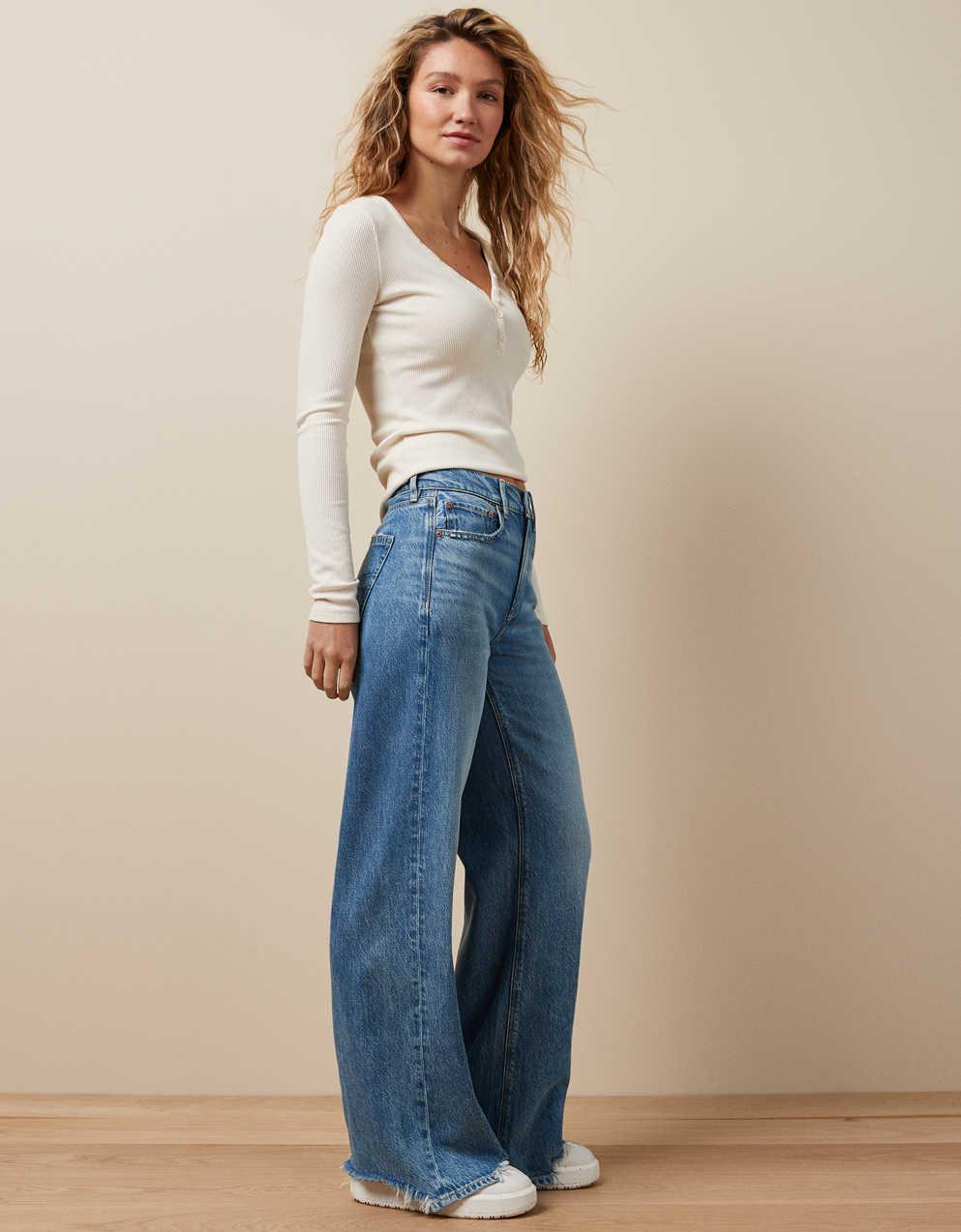 AMERICAN EAGLE スーパーハイライズバギーワイドレッグジーンズ AE Dreamy Drape ストレッチ スーパー ハイウエスト バギー