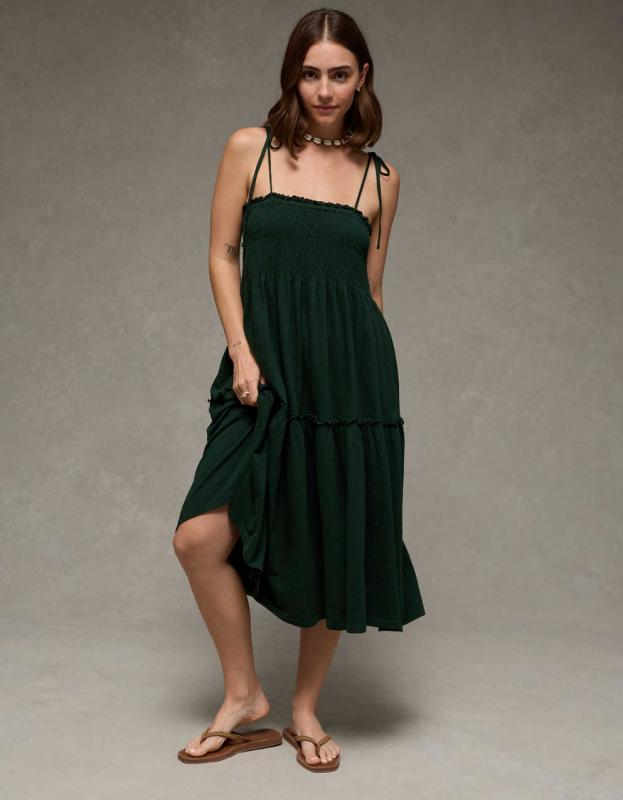 american eagle green maxi dress American Eagle Floral Green Maxi/Midi Tank Strap Front Open Slit Dress