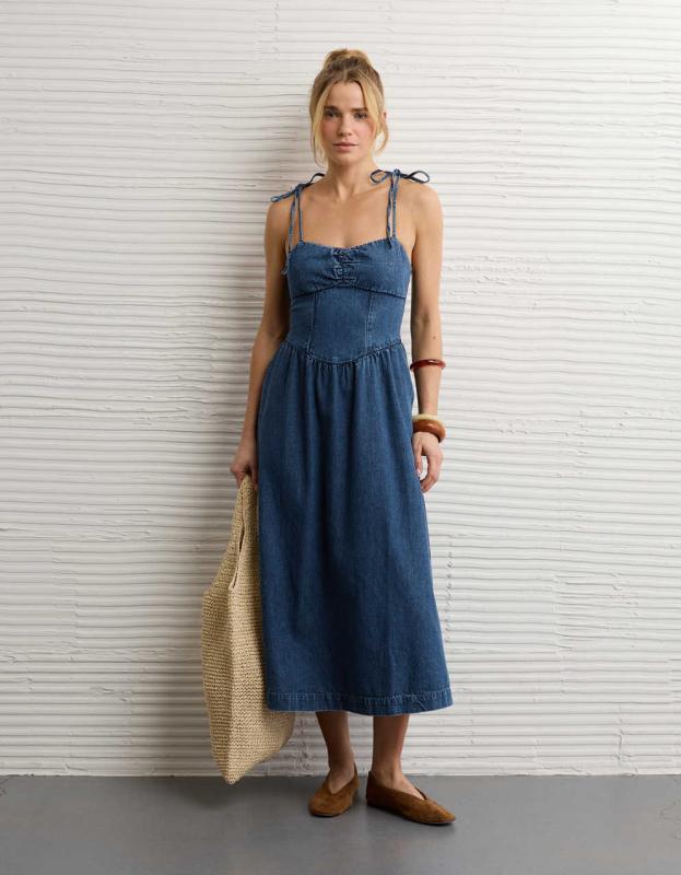AE Sweetheart Tie-Strap Midi Dress | Men's & Women's Jeans, Clothes &  Accessories | American Eagle Singapore