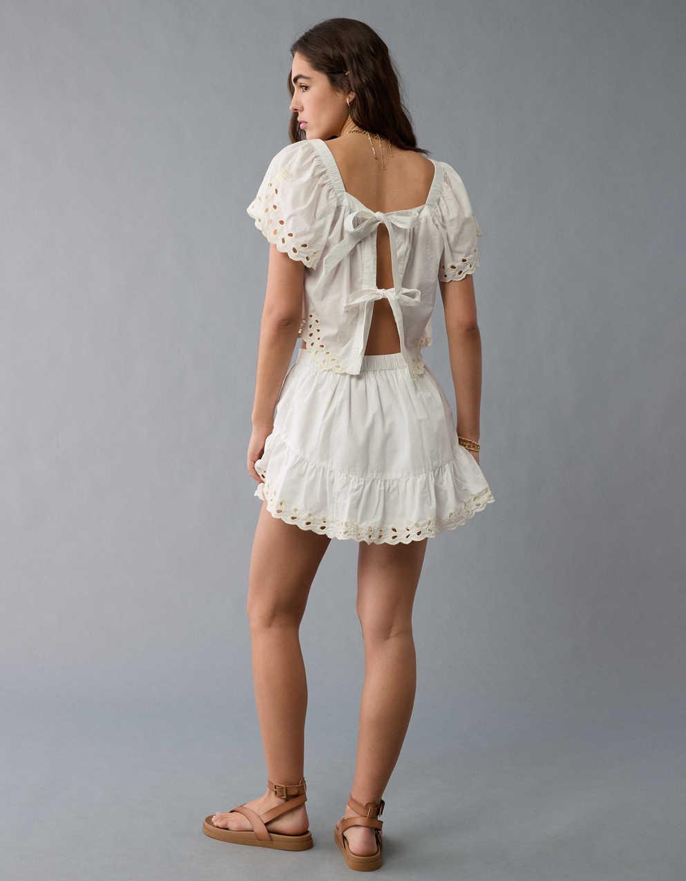 アイレットワッフルトップス ホワイト AEタイバックアイレットクロップトップ | メンズ・レディース