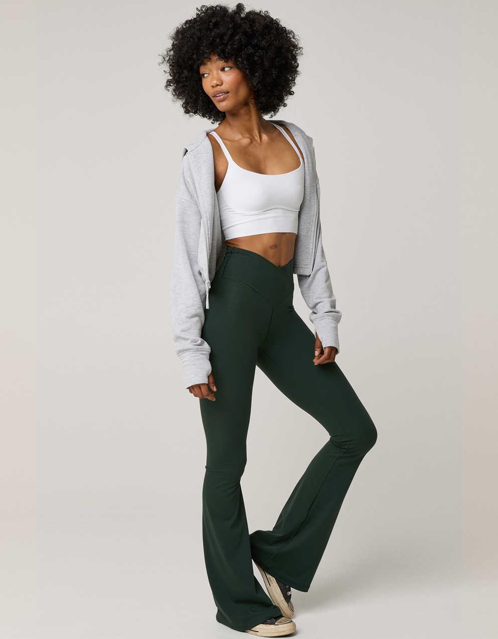 LULULEMON☆ ダークグリーン ハイウエスト レギンス OFFLINE By Aerie Real Me ハイウエスト クロスオーバー フレア