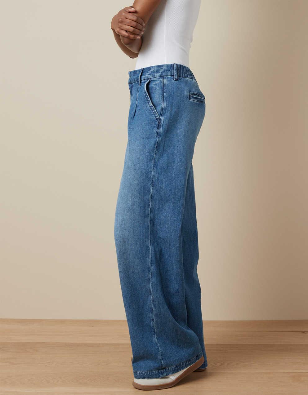 ダークブルー ハイウエスト ワイドレッグ デニム ワイドハイデニム - ダークデニムブルー - レディース | H&M JP