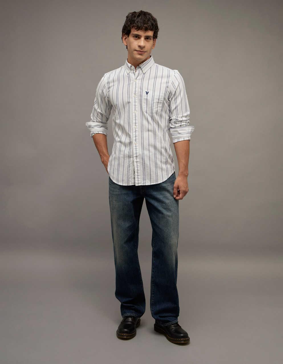 american eagle button down dress shirts AE Relaxed Fit Oxford Button-Up Shirt