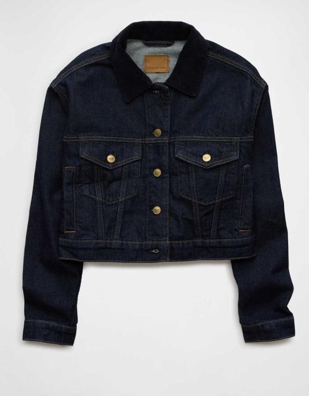 Corduroy Ae Denim Shirt AE Cropped Corduroy Collar Denim Jacket