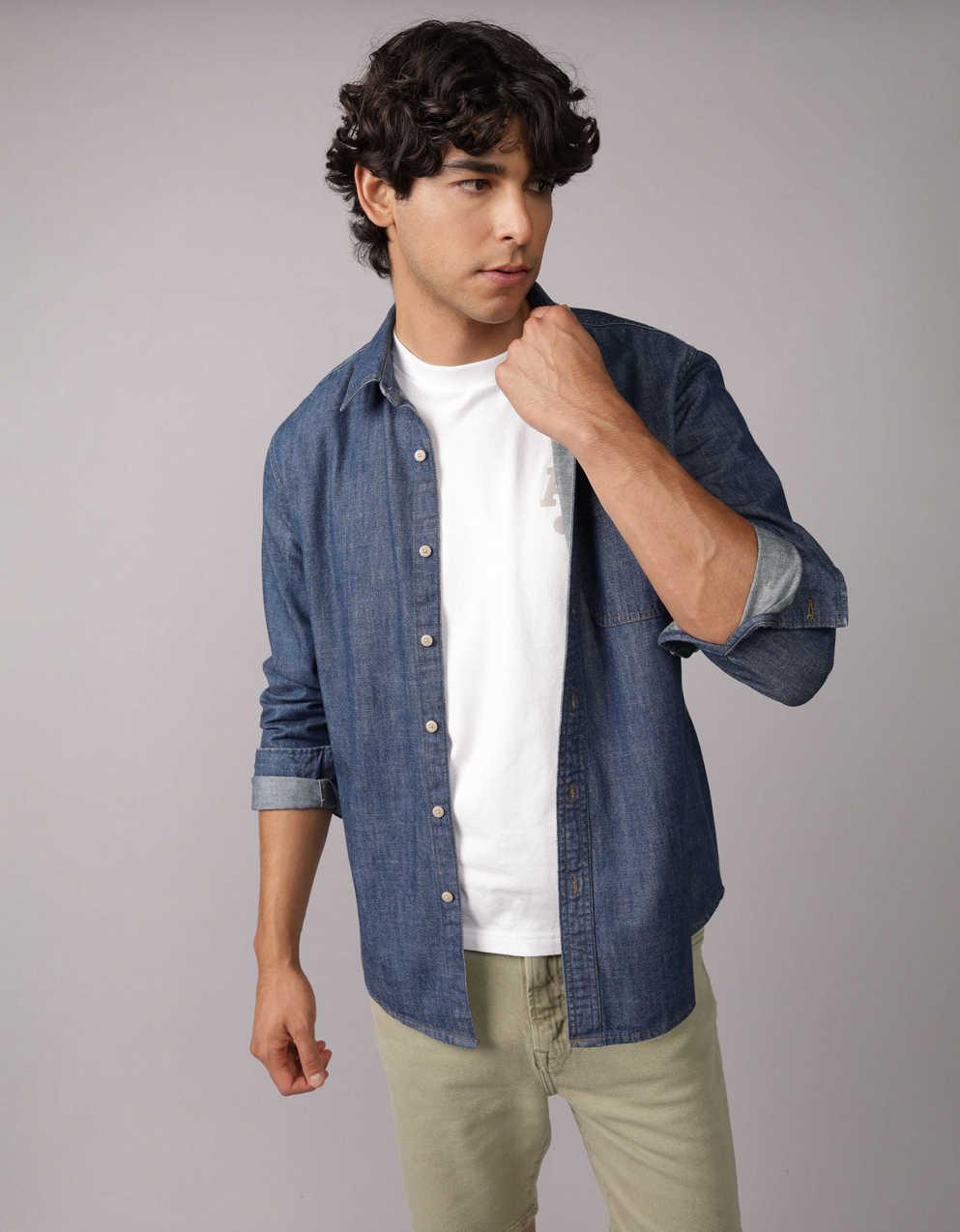 AE Long Sleeve Denim Shirt | Men's & Women's Jeans, Clothes & Accessories | American Eagle Taiwan AE Long Sleeve Denim Shirt | Men's & Women's Jeans, Clothes & Accessories | American Eagle Taiwan