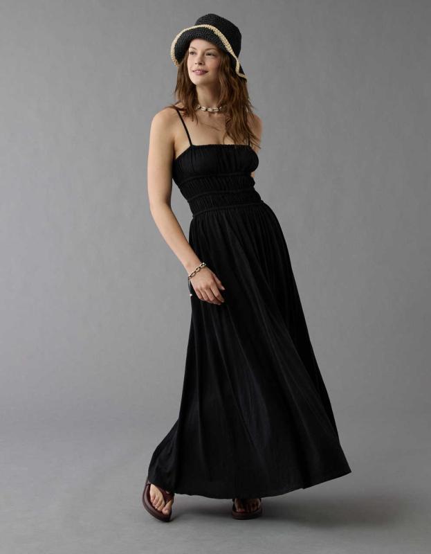 knee length dresses for ladies American Eagle Gray Square Neck Puff Sleeve A Line Tiered Midi Dress S –  Brie