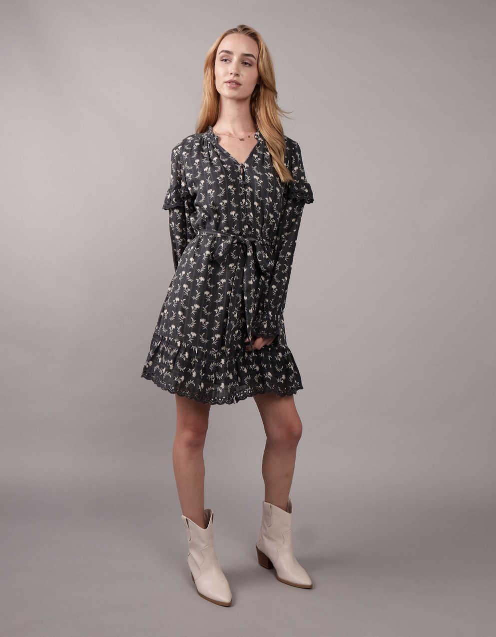 american eagle long sleeve dress Aerie Long Sleeve Knit Tie Front Maxi Dress