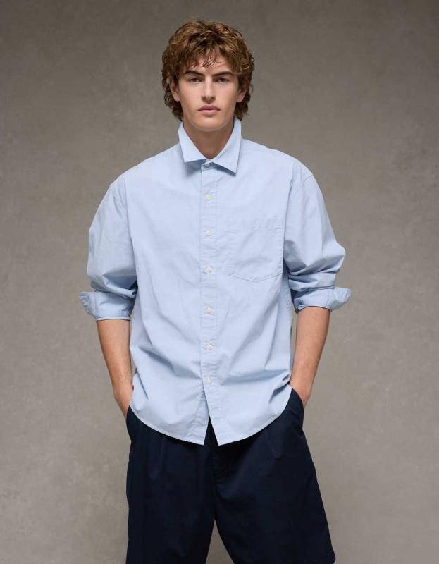PARKLEES Chemise Boutonnée Homme Coupe Ajustée Manches Longues Poche - Style Urbain Bleu Marine M