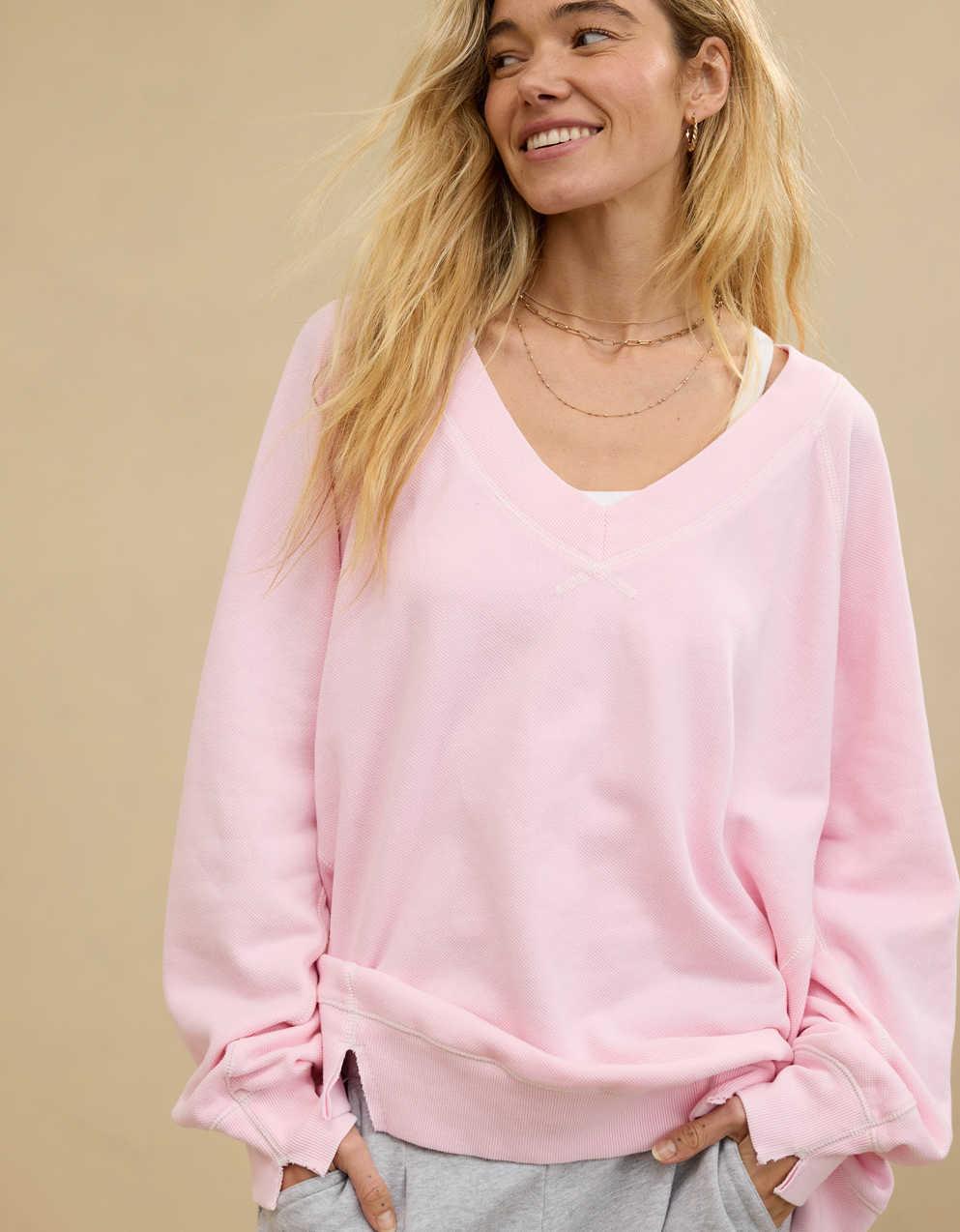 Aerie Downtime Textured V-Neck Sweatshirt | Men's & Women's