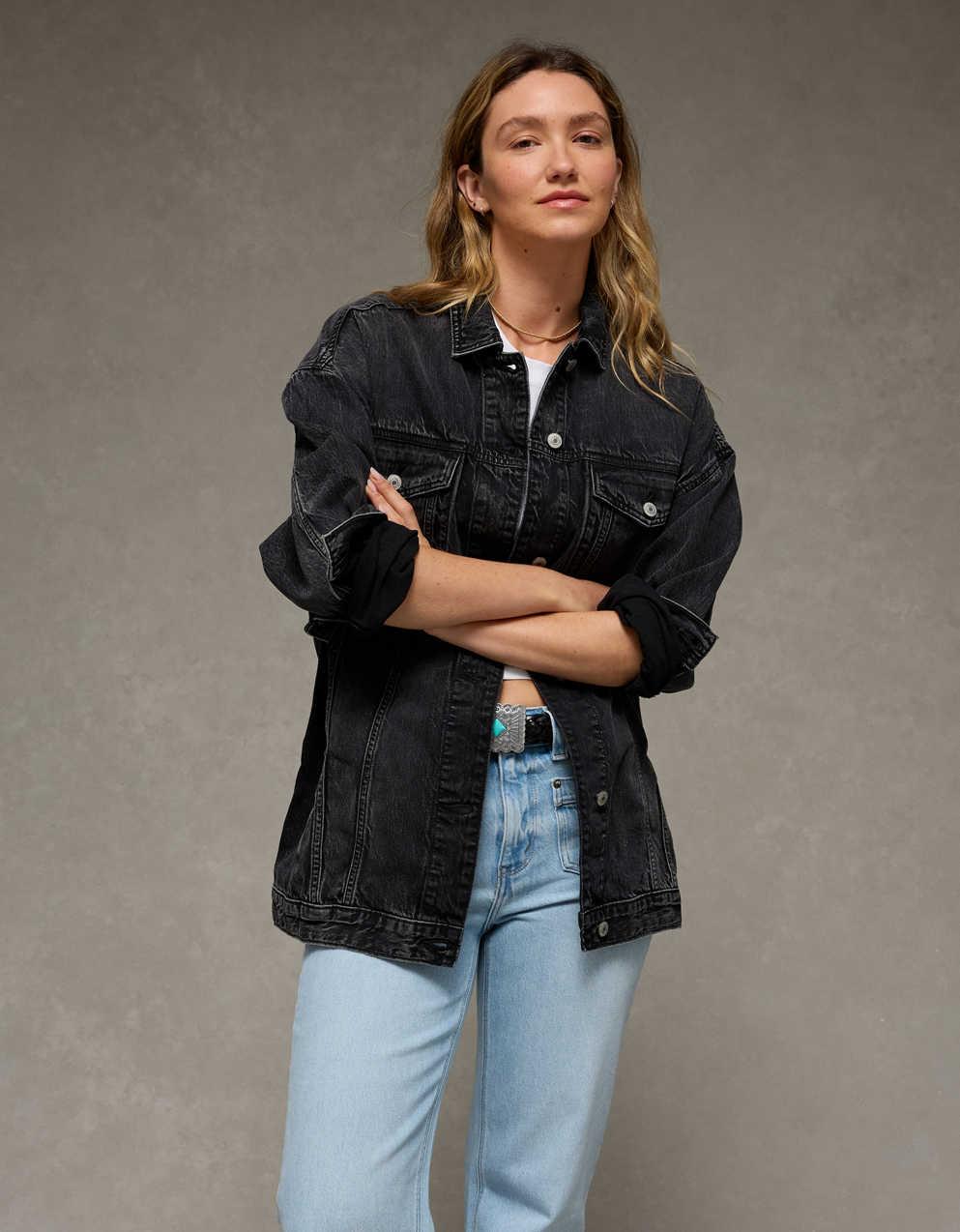 Damen Denimjacke | Hellgrün | Locker | Knopfleiste | Oversized Design