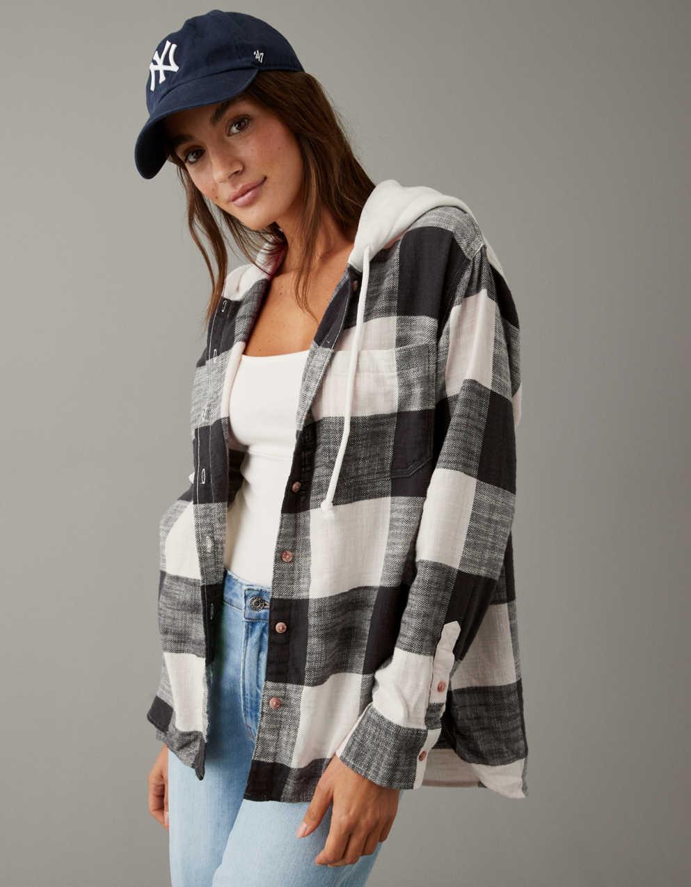 AE Oversized Plaid Button-Up Hoodie | American Eagle UK | Men's \u0026 Women's  Jeans, Clothing \u0026 More