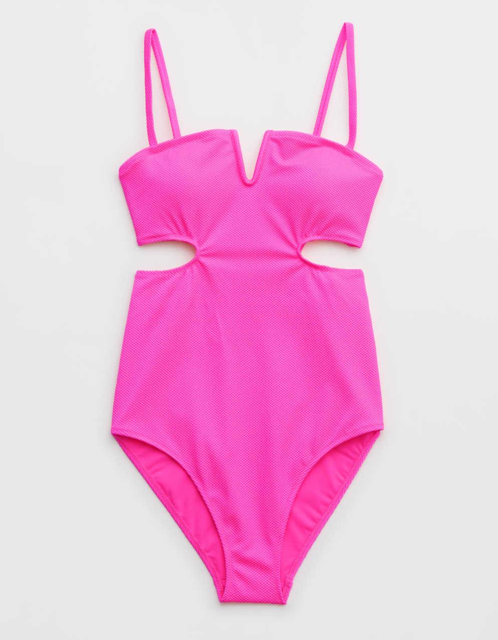 Aerie Shine Pique V Wire Cut Out One Piece Swimsuit | Men's