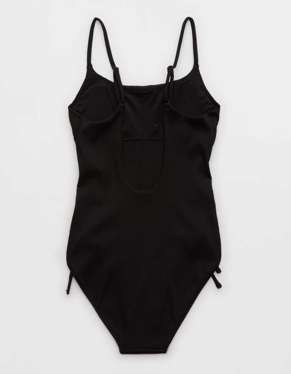 Good American ワンピース 水着 ブラック スイムウエア 黒 Aerie リブ編みスクープ・ワンピース水着 | メンズ・レディース