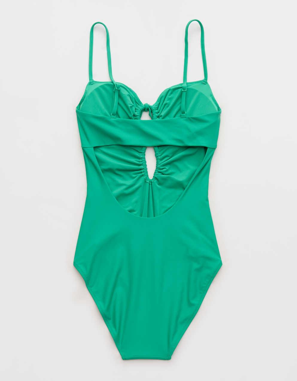 Aerie シャーリング＆カットアウト フルカバー ワンピース水着