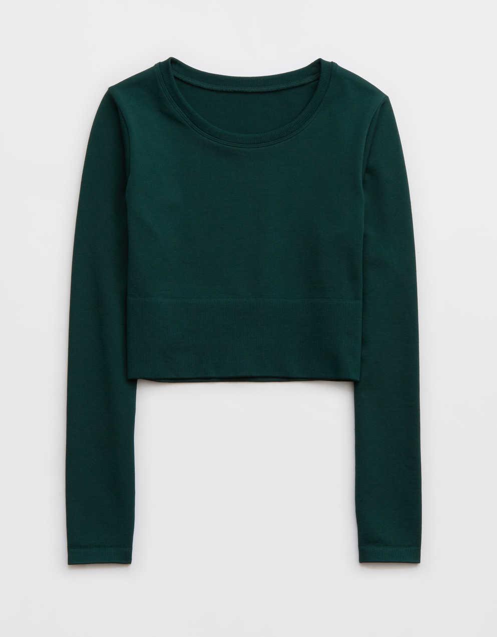 ★★Adairs★★ 3S Crop Long Sleeve Tee Green IR8136 CLOTHING - 3-Stripes Cropped Long Sleeve Tee - Green