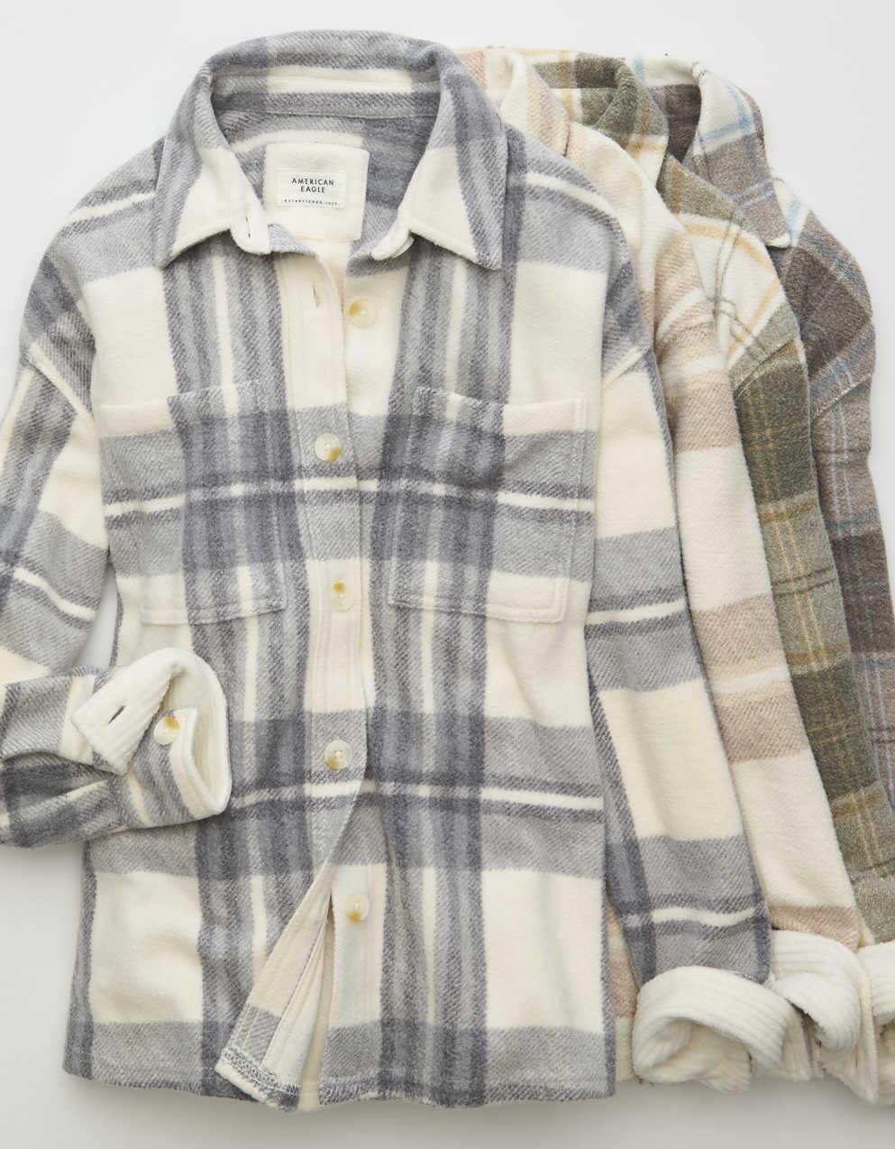 Oversized Plaid Jacket Plaid Fleece Ae Shacket AE Fleece Plaid