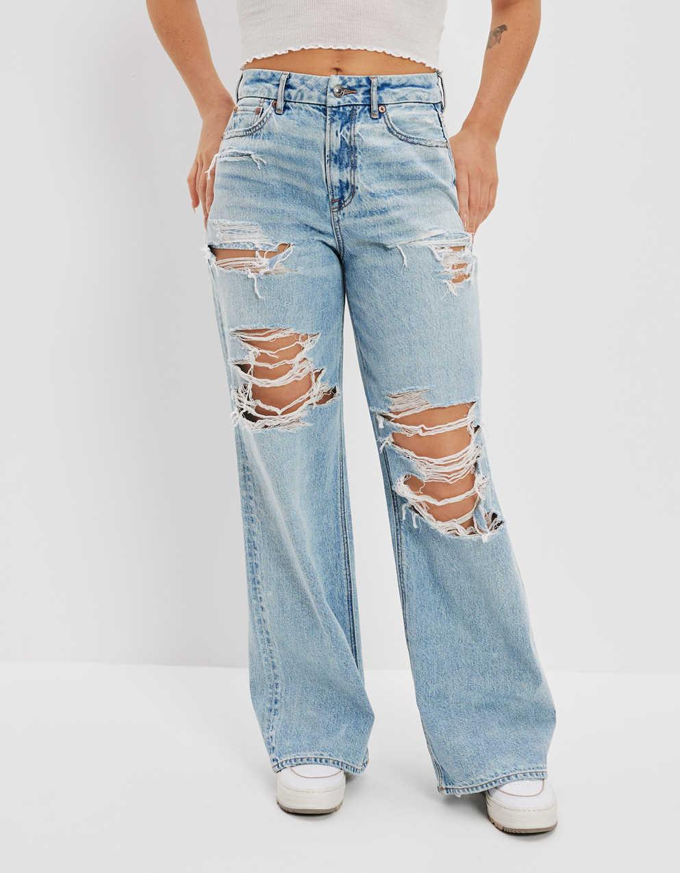 AE Strigid Ripped Curvy Super High-Waisted Baggy Wide-Leg Jean | Men's \u0026  Women's Jeans, Clothes \u0026 Accessories | American Eagle Japan