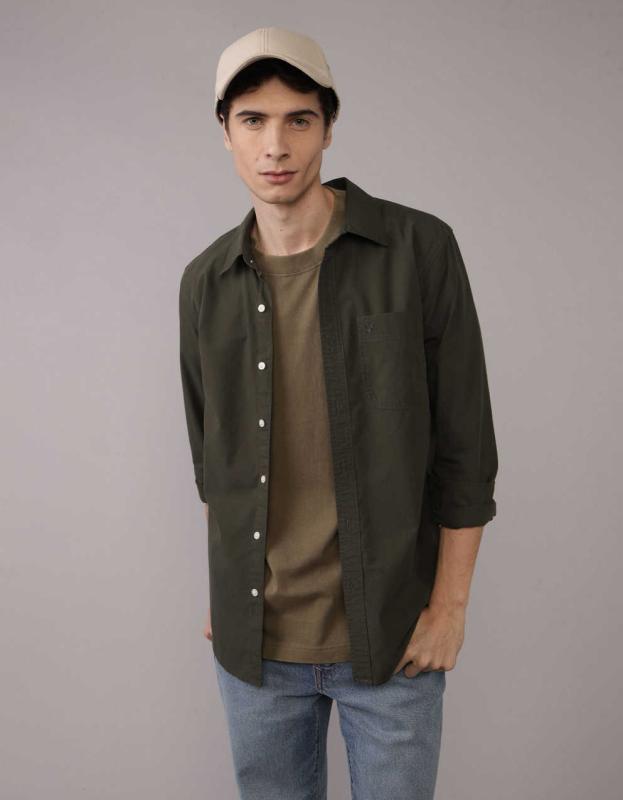 AMERICAN EAGLE OUTFITTERS スリムフィットシャツ AE スリム フィット Flex オックスフォード ボタンアップ シャツ