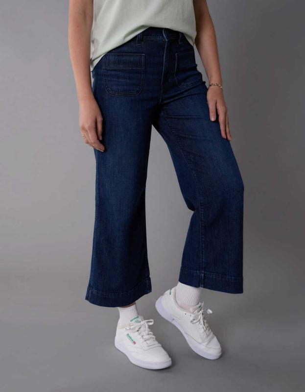 AE Stretch Ripped Super High-Waisted Baggy Wide-Leg Crop Jean Men's  Women's Jeans, Clothes Accessories American Eagle Malaysia