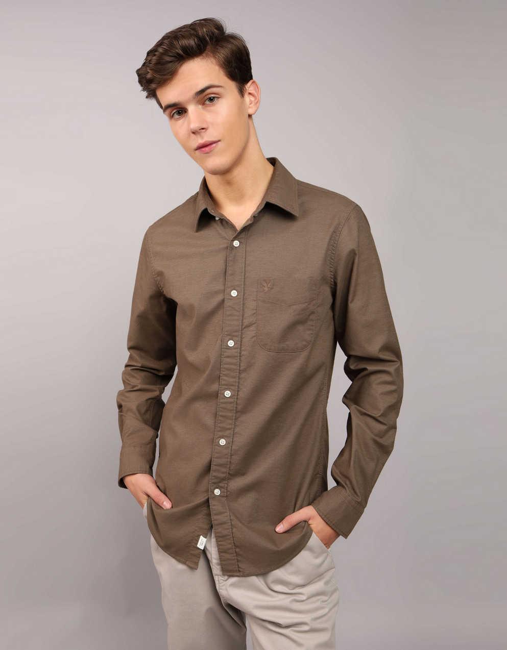 AMERICAN EAGLE OUTFITTERS スリムフィットシャツ AE スリム フィット Flex オックスフォード ボタンアップ シャツ