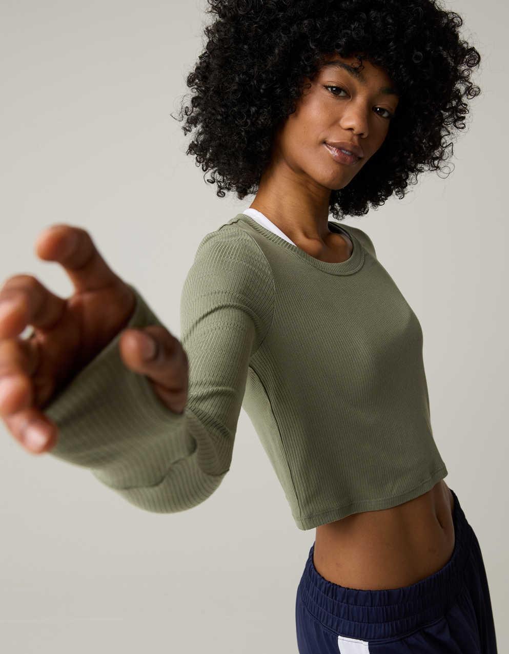 ★★Adairs★★ 3S Crop Long Sleeve Tee Mid Green IY4664 Long Sleeve Crop Tee - Green | adidas Hong Kong
