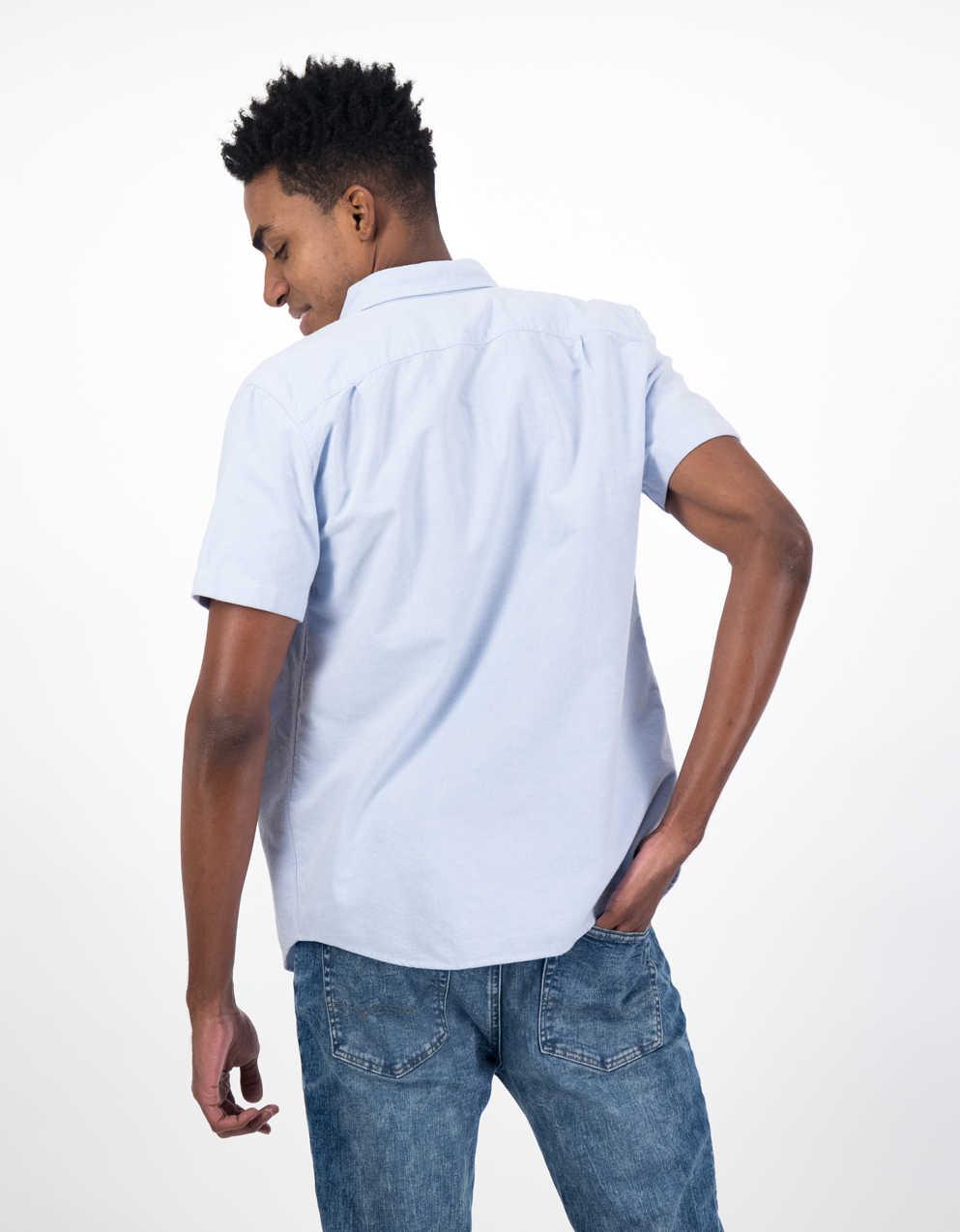 青い半袖ボタンアップシャツ AE 半袖エブリデイ オックスフォード ボタンアップ シャツ