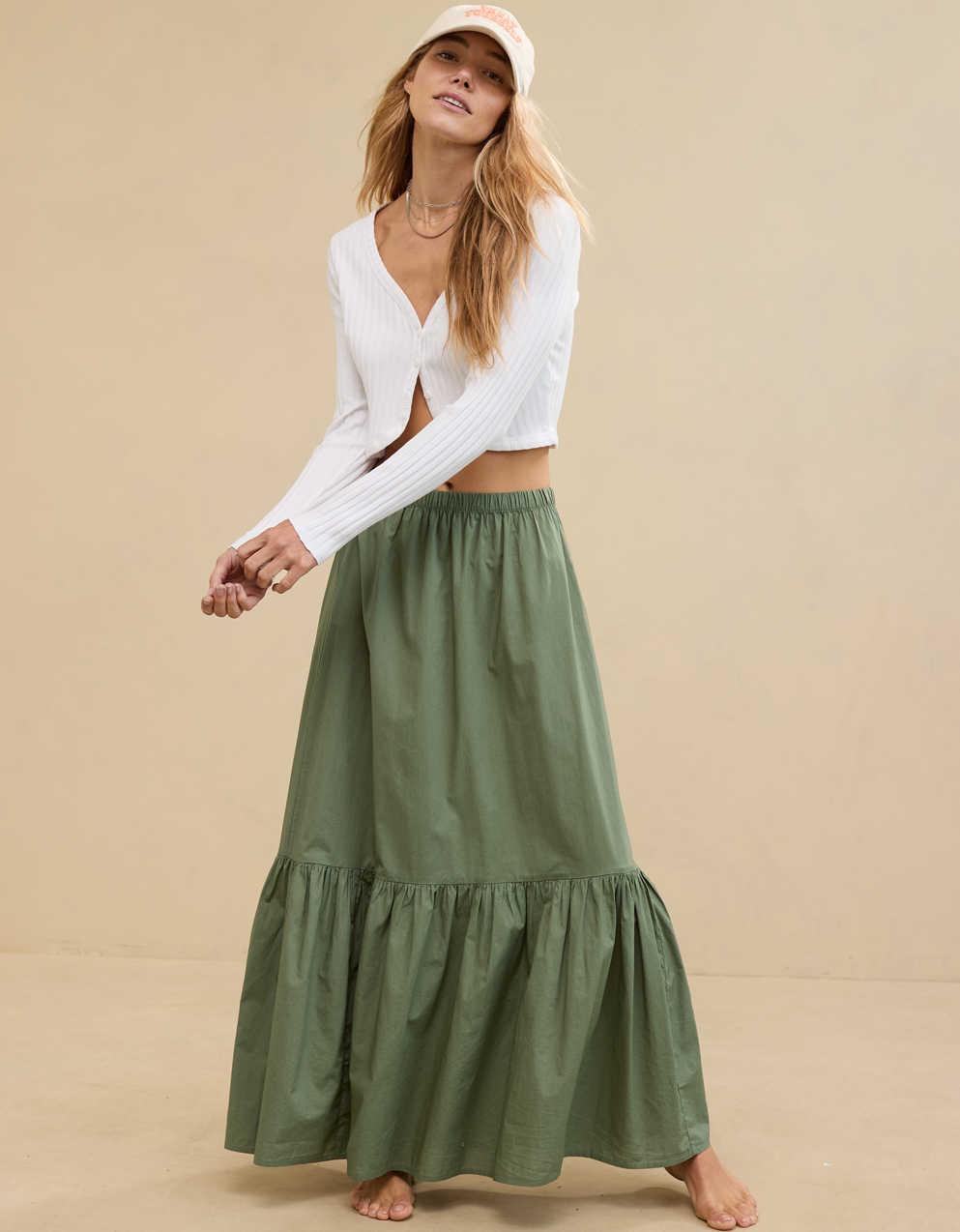 Aerie Poplin Tiered Maxi Skirt | Men 
