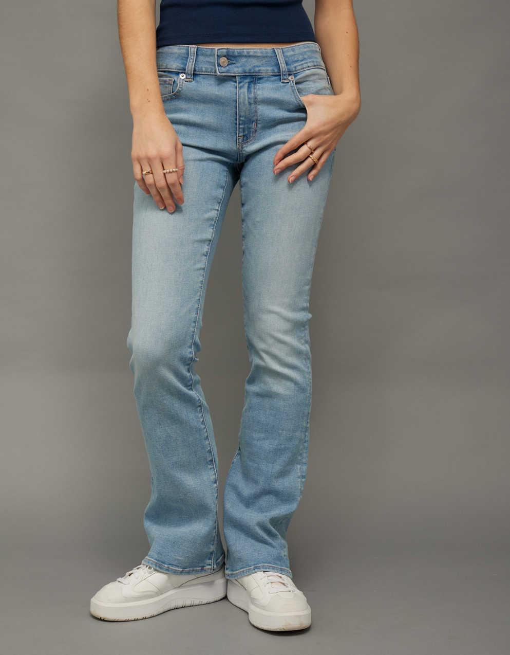 American Eagle Next Level Low Rise Kick Bootcut Jeans - Women's Size 2 Long, Medium Bright Indigo