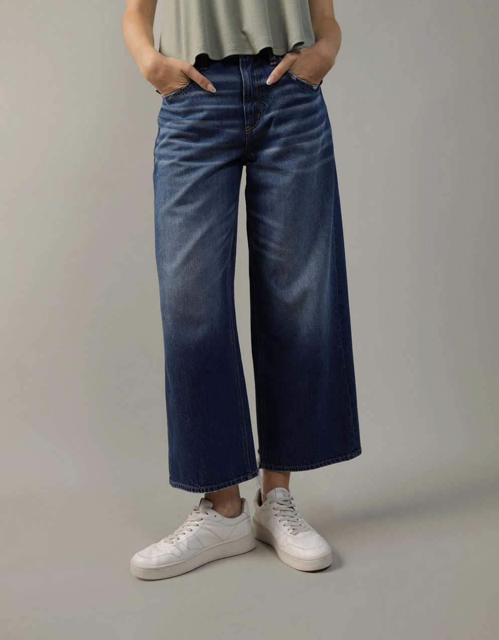 AMERICAN EAGLE スーパーハイライズバギーワイドレッグジーンズ AE スーパーハイウエスト バギージーンズ ワイドレッグ リップド