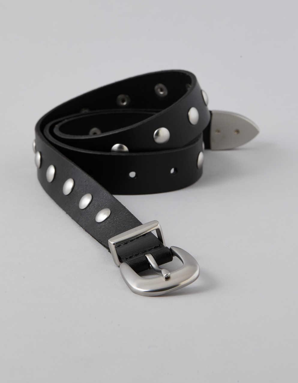 Studded Black Leather Belt with silver eagles Enfants Riches Deprimes 4.5cm Eagle Petit Iron Cross Studded  main image 3
