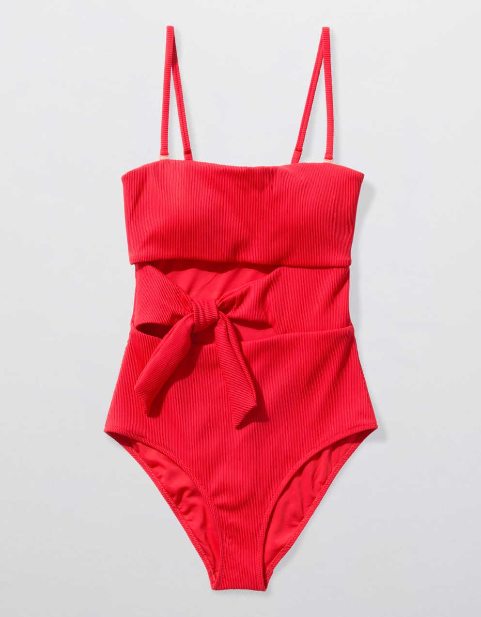 aerie ribbed bandeau one piece swimsuit
