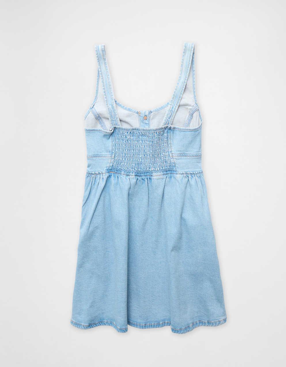 blue dress for baby girl Oveida Medium Blue Denim Skater Dress – Chic Couture Online main image 1