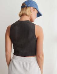 Halter Neck Racer Back Ribbed Top in Black - Retro, Indie