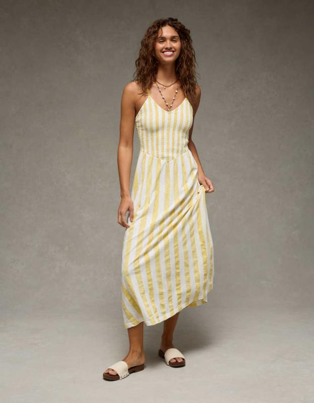 chinese dress ladies American Eagle Gray Square Neck Puff Sleeve A Line Tiered Midi Dress S   Brie