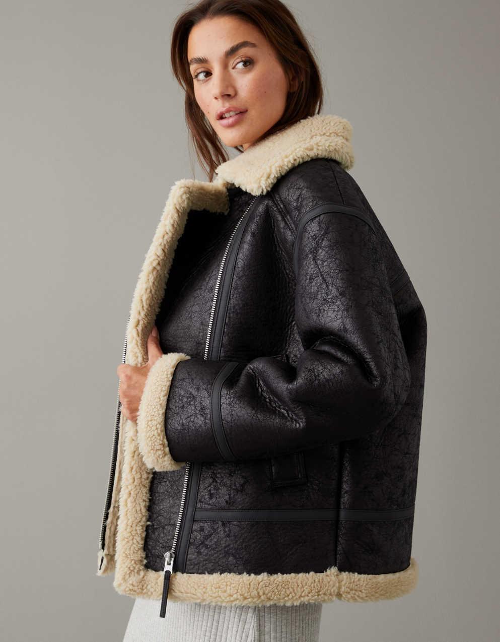 AE Oversized Vegan Shearling Moto Jacket | Men's & Women's