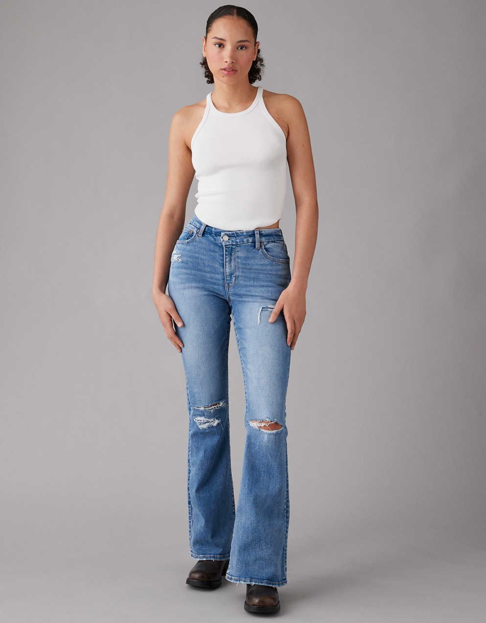 AE Next Level Curvy Ripped Super High-Waisted Flare Jean