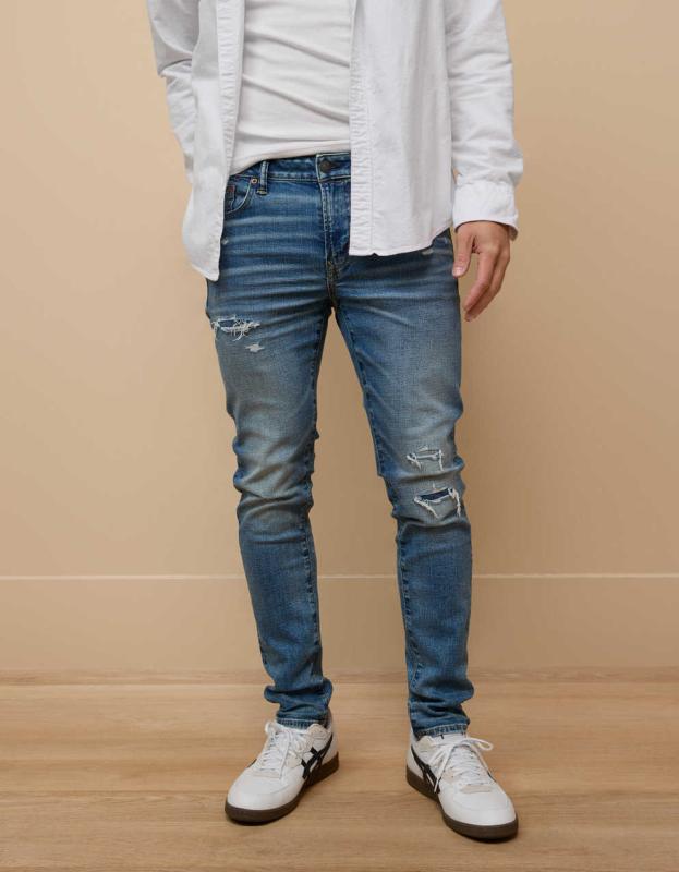 ☆American Eagle☆ Denim washing pants スキニーフィット AE AirFlex+ パッチド スキニー ジーンズ | メンズ・レディース