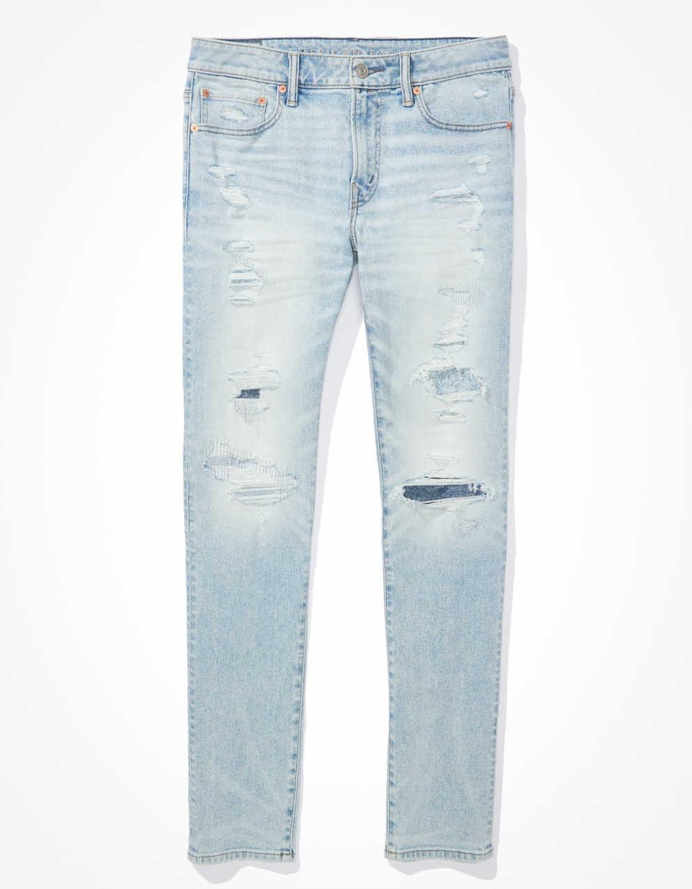 究極のストレッチ素材★AMERICAN EAGLE ホワイト スキニー デニム AE AirFlex+ ウルトラソフト パッチド アスレチック スキニー