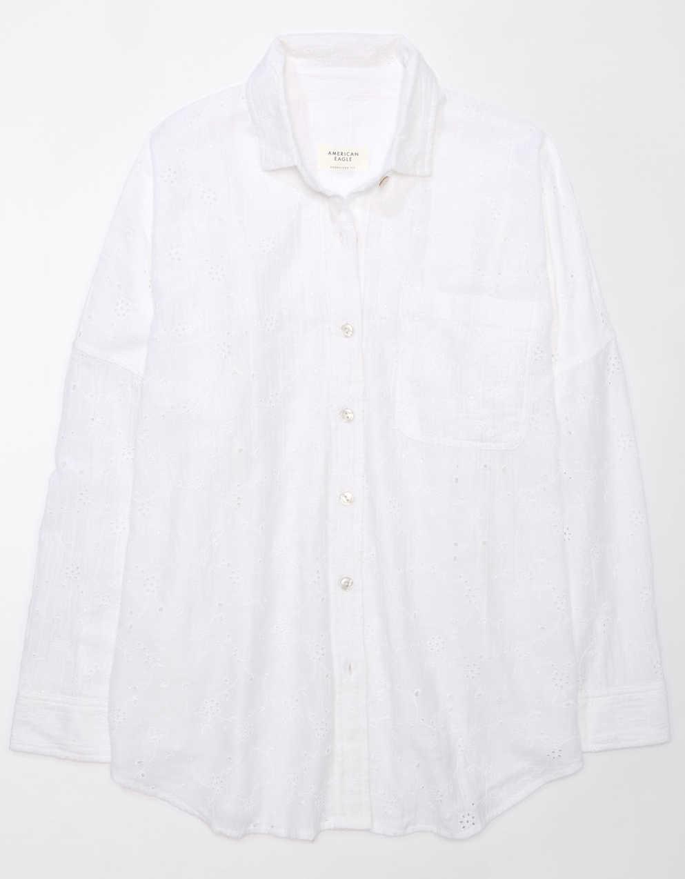 Eé embroidery big shirt white AE Go Big Oversized Eyelet Embroidered Shirt | Men's & Women's