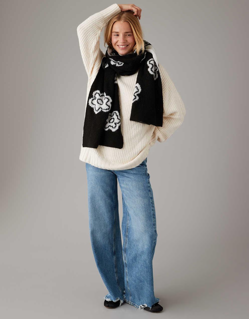 【eL×ONE】Flower Large Scarf Floral Tassel Scarf