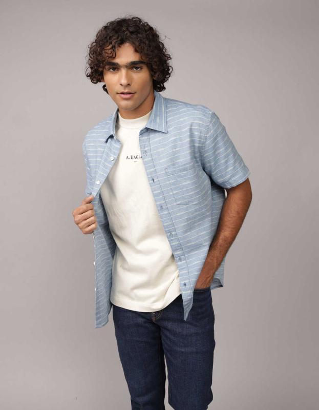 AMERICAN EAGLE 企業ロゴ アメリカ製 ブルー XXLサイズ メンズ 古着通販 XL☆古着 アメリカンイーグル American Eagle 長袖
