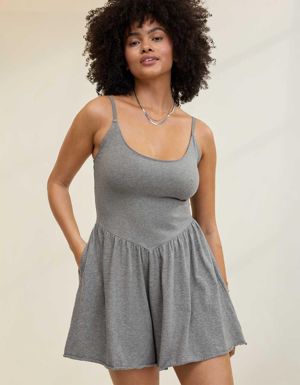 american eagle grey dress S American Eagle Outfitters grey half-sleeve dress, with lace trimming   Witch Bitch Thrift
