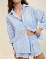 Tシャツ・カットソー AIE SS24 SEERSUCKER COTTON SHIRT (OT726_A-BLUE) dea0f938-c10e-4108-bd46-