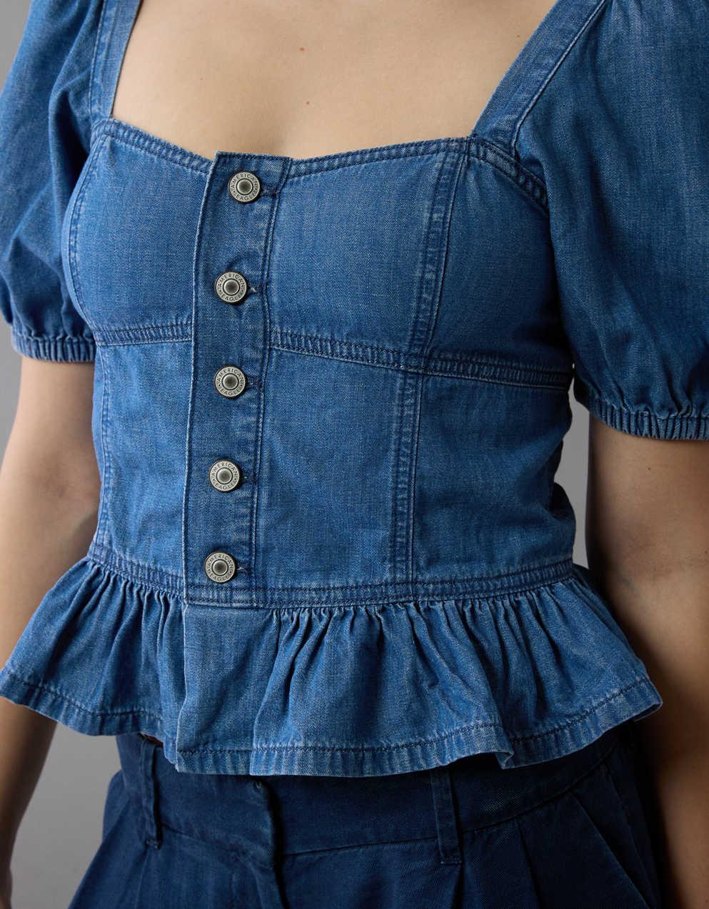 【美品】herlipto Eze Puff-Sleeve Denim Dress herlipto】Eze Puff-Sleeve Denim Dress M