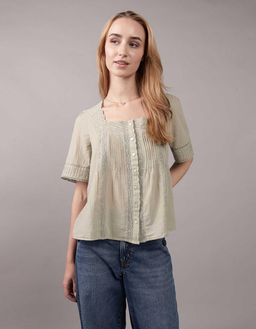 AE Square Neck Button-Up Blouse | Men's & Women's Jeans
