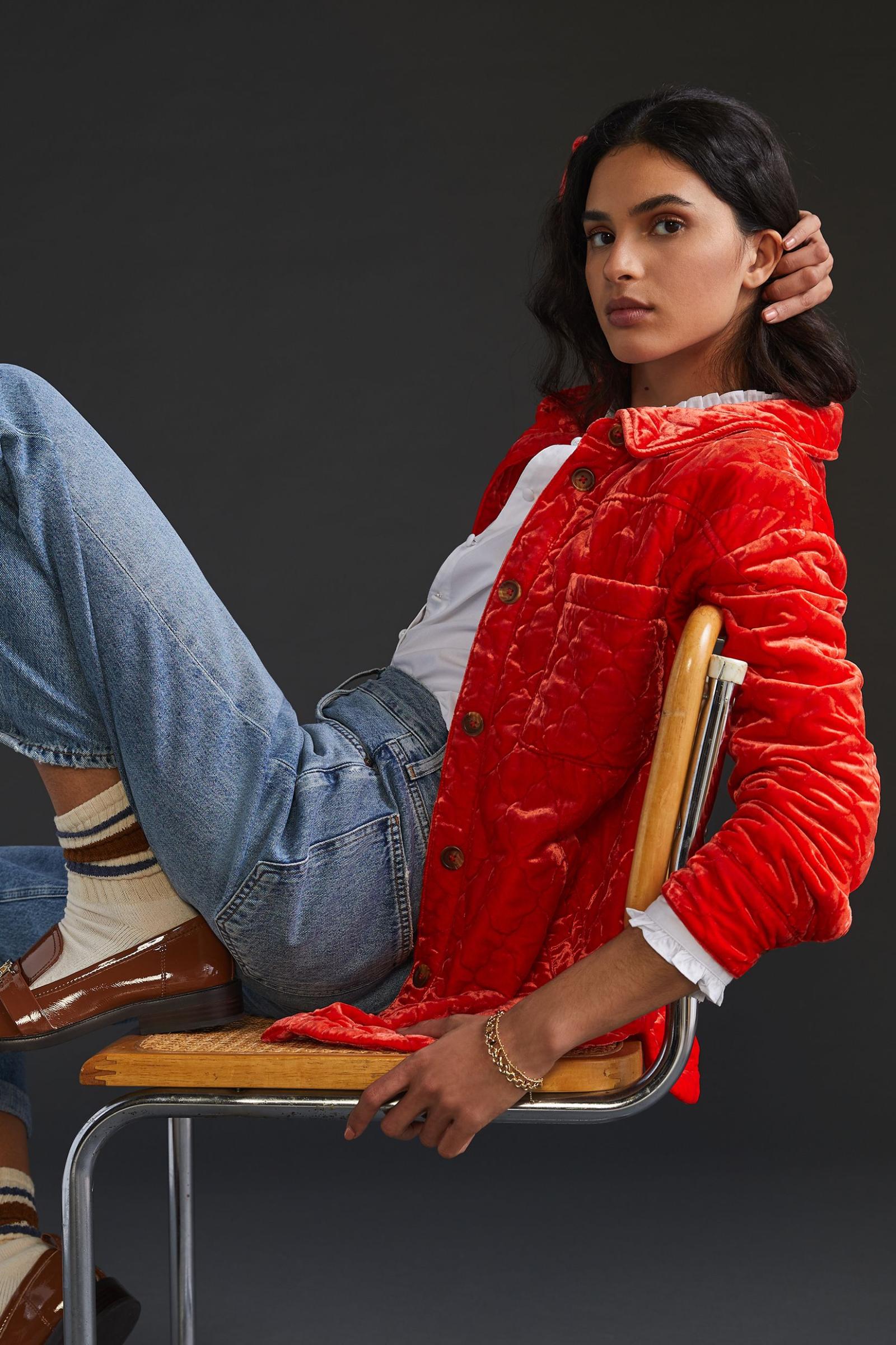 quilted velvet shirt jacket